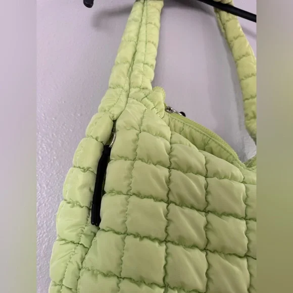 FREE PEOPLE MOVEMENT Quilted Tote / Hobo Bag Pale Neon Green Y2K Athleisure Core - Picture 6 of 7